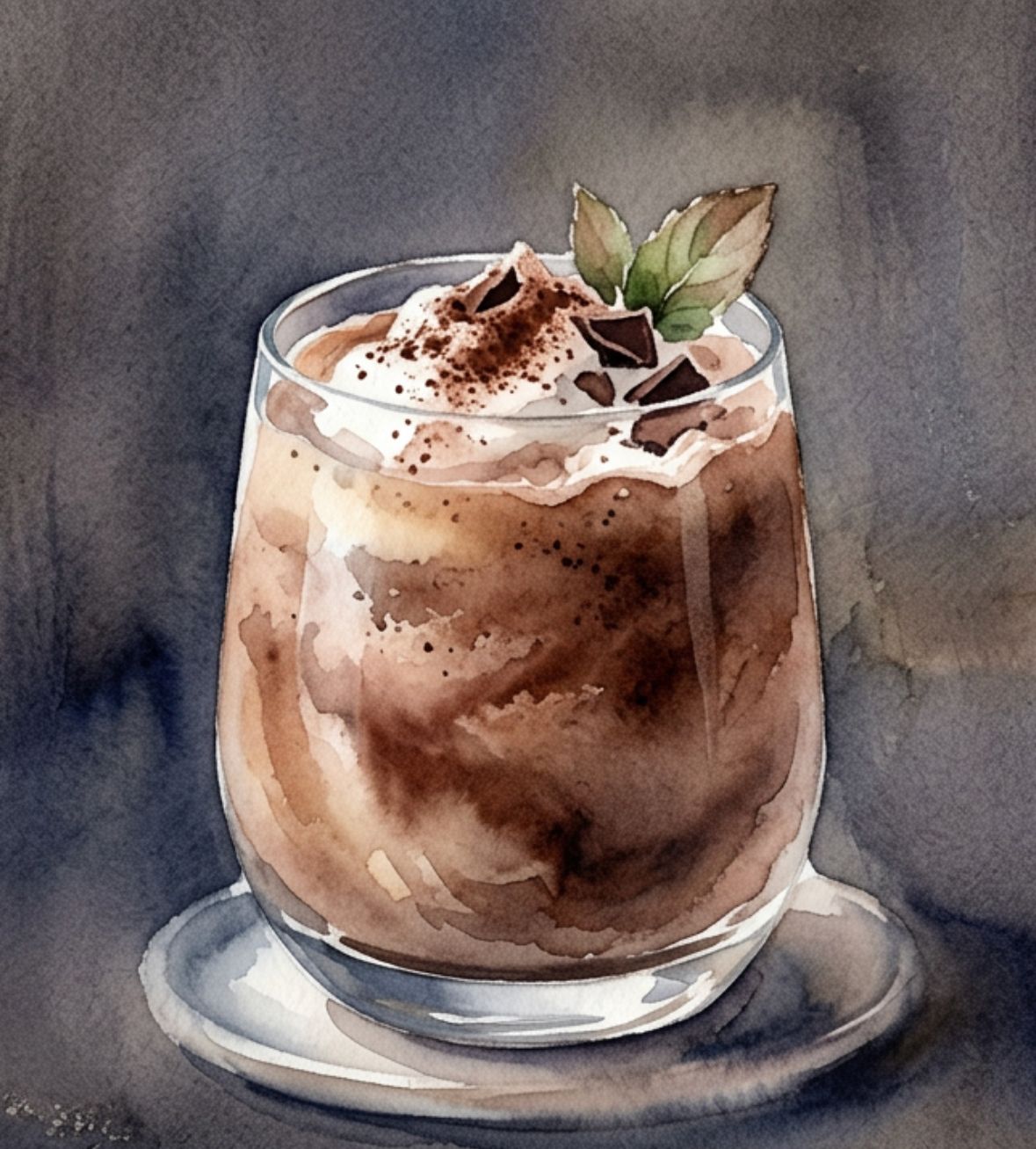 Watercolor painting of chocolate mousse